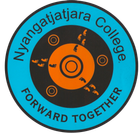 Nyangatjara College circular logo in blue, black, and orange with “Forward Together” text