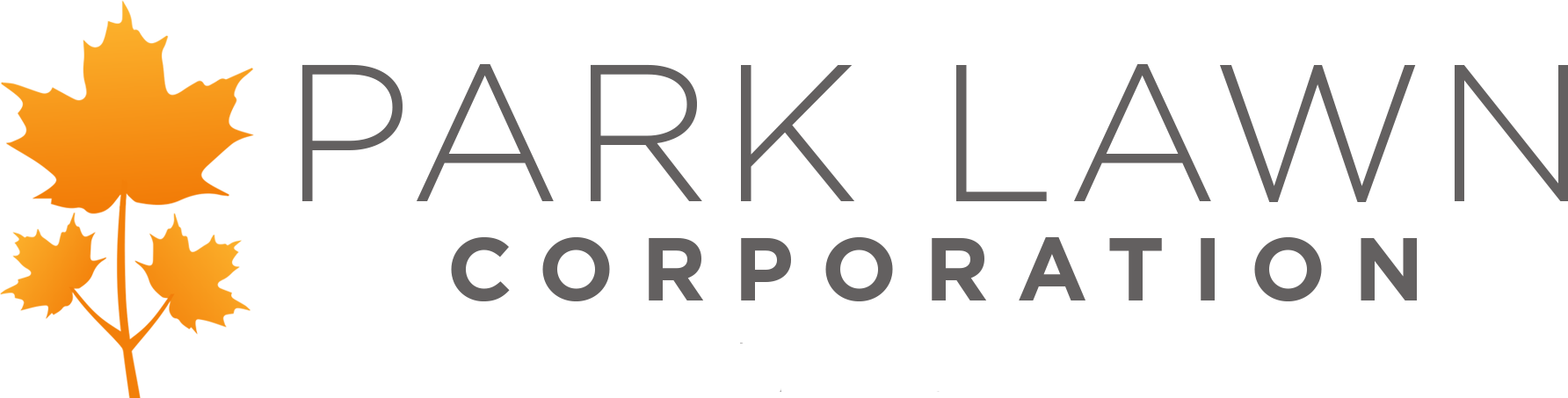 Park Lawn Corporation logo with orange maple leaf and gray text