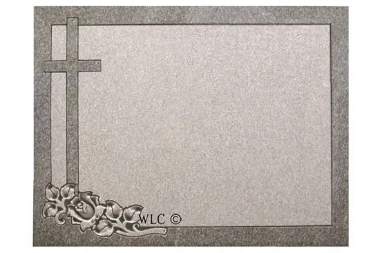 Gray decorative frame with a cross and floral accents in the lower left corner