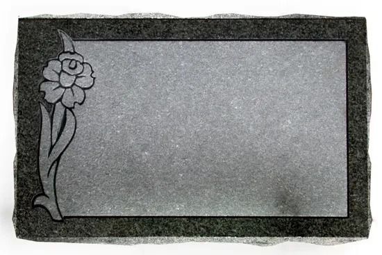 Gray rectangular plaque with a black floral design along the left edge