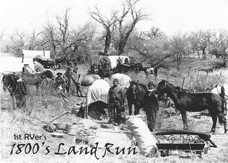 A black and white photo of 1800 's land run