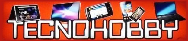 Logotipo naranja de “TECNOHOBBY” con dispositivos tecnológicos en la parte superior sobre un fondo blanco.
