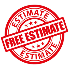 Red circular stamp reading “FREE ESTIMATE” in bold red text, with “ESTIMATE” repeated around the ring.