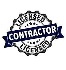 Licensed contractor badge with navy ribbon and black-and-white seal text