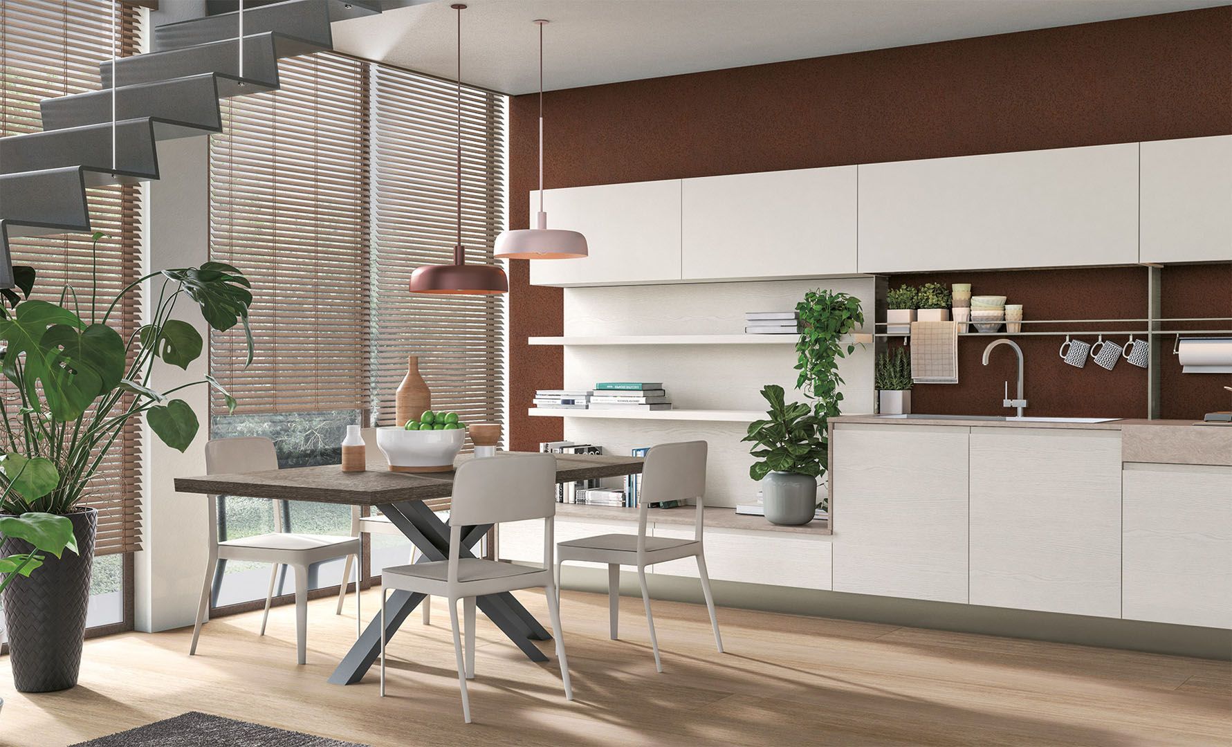 Una cucina con tavolo e sedie