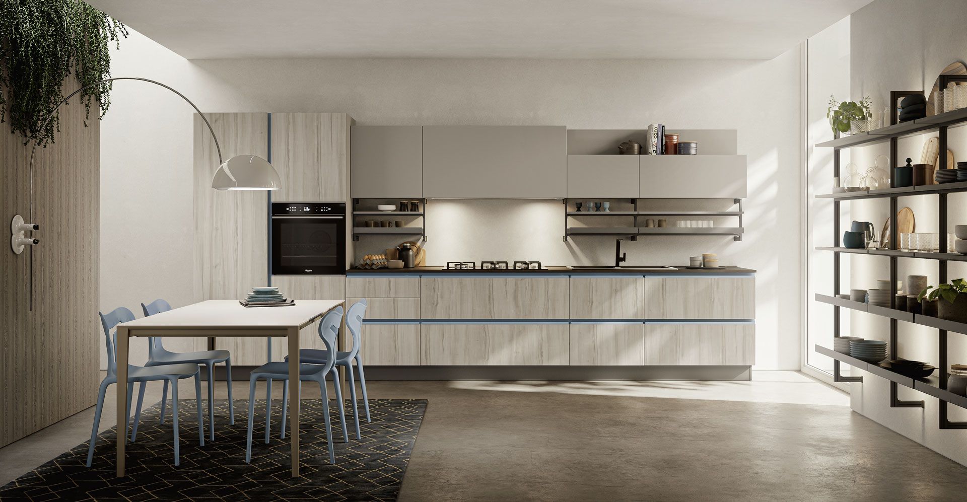 Una cucina con tavolo e sedie