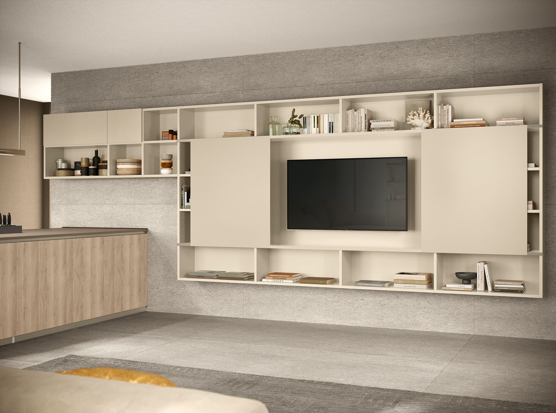 Una cucina con mobili bianchi, tavolo e sedie.