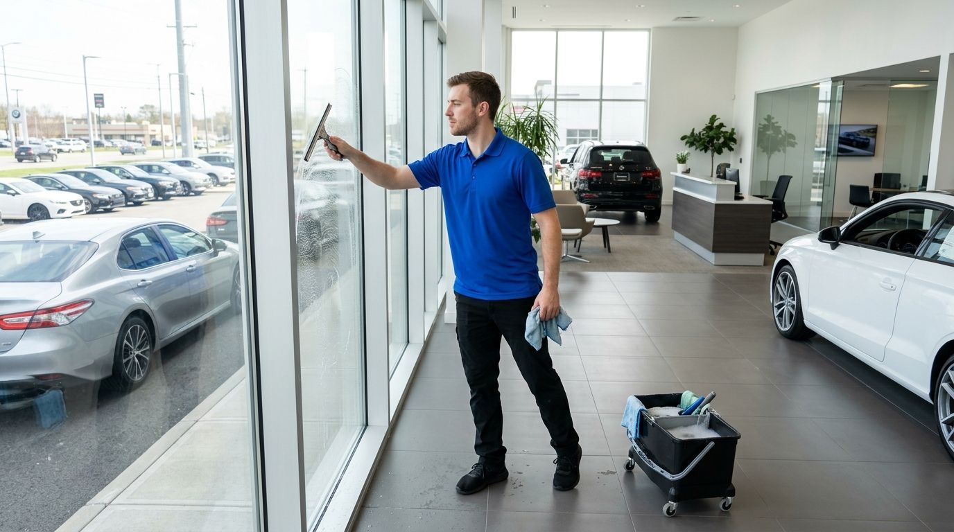 Cleaner disinfecting patient room bedside table and surfaces in medical facility in Eden Prairie, MN
