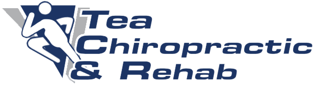 A logo for tea chiropractic and rehab with a person running