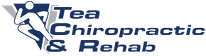 A logo for tea chiropractic and rehab with a person running