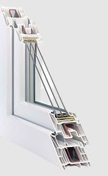 Primo piano di una finestra di plastica bianca su uno sfondo bianco.