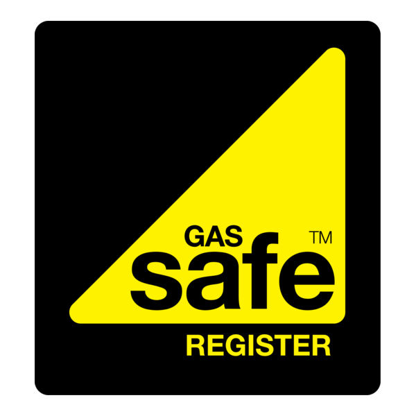 Gas Safe Register logo: Black square with yellow triangle; 