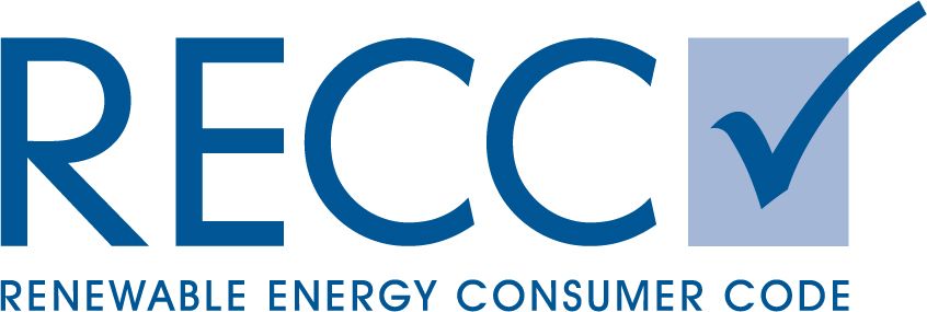 RECC logo with blue text and checkmark, denoting Renewable Energy Consumer Code.