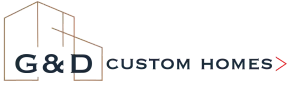 The logo for G&D Custom Homes shows a house on top of a mountain. 