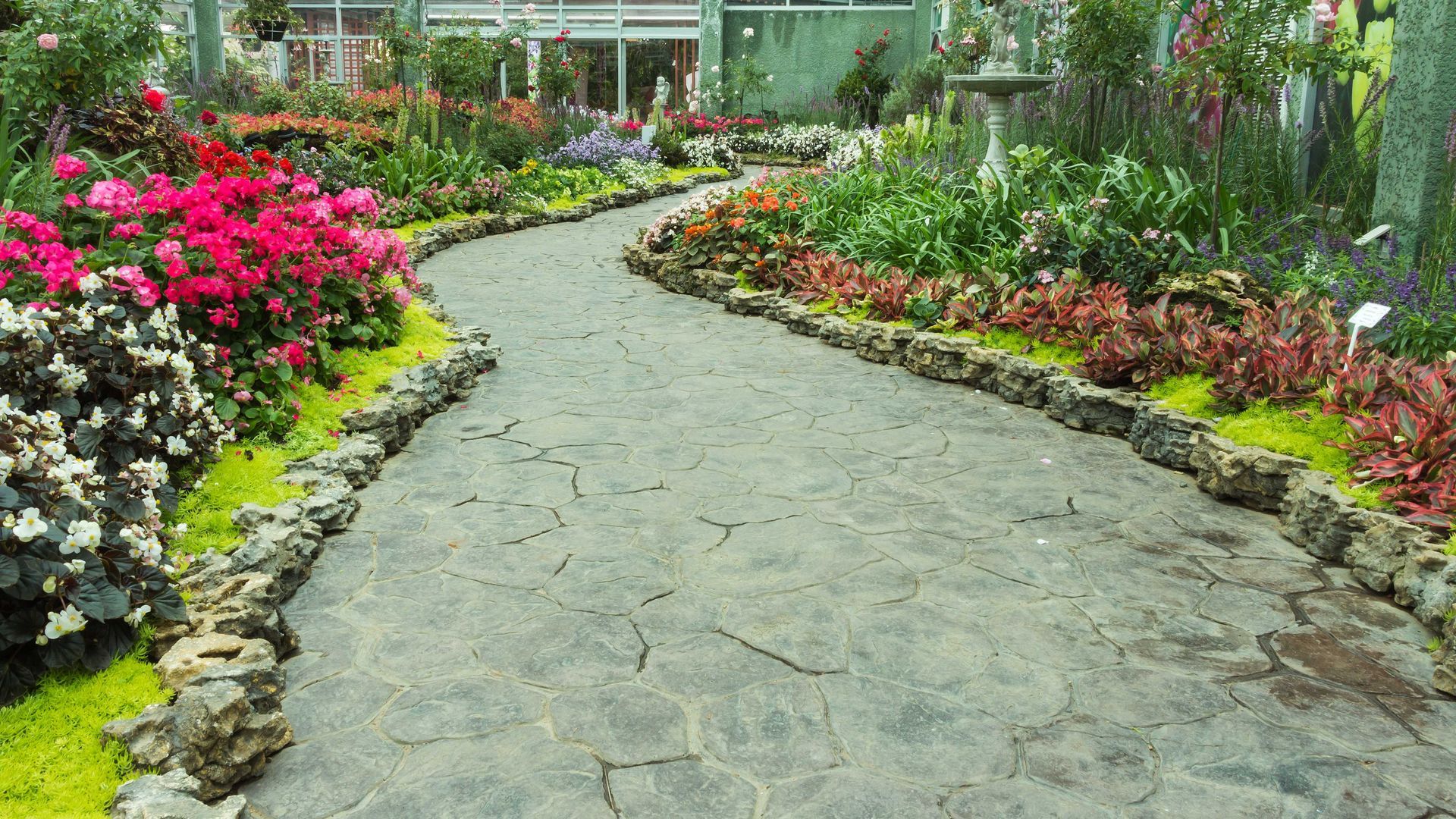 pathway landscape design with vibrant plants