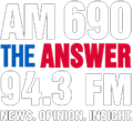 AM 690 THE ANSWER 94.3 FM logo with blue and red text and “NEWS. OPINION. INSIGHT.”
