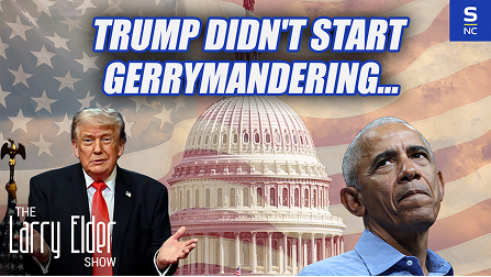 Trump and Obama beside the U.S. Capitol under text: “Trump didn’t start gerrymandering...”