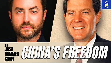 Two men’s portraits with “China’s Freedom” and “The Josh Hammer Show” text on a beige background