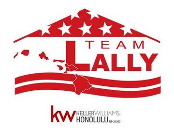 Red Team Lally logo with stars, waving stripes, and Keller Williams Honolulu branding