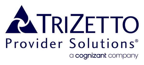 Trizetto Provider Solutions logo. Dark blue triangle with waves. Text: TRIZETTO Provider Solutions, a cognizant company.