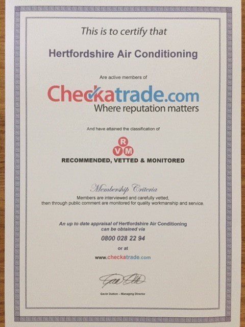 A Checkatrade certificate for service.
