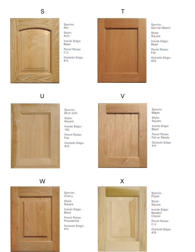 Amish Cabinetry Door Profiles Shawnee Wood Products oak, cherry, pine, wwalnut