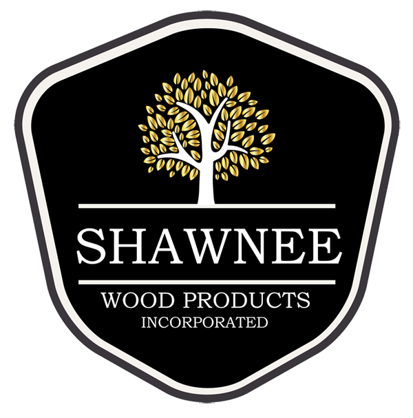 a logo for shawnee wood products incorporated with a tree on it .