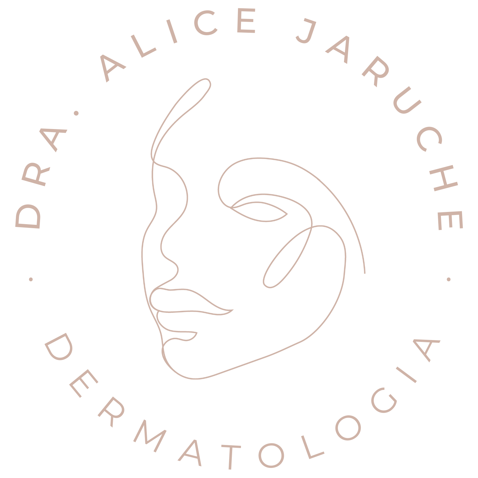 Um logotipo para um dermatologista com o desenho do rosto de uma mulher em um círculo.