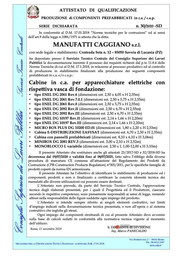 Attestato di qualificazione produzione di componenti prefabbricati