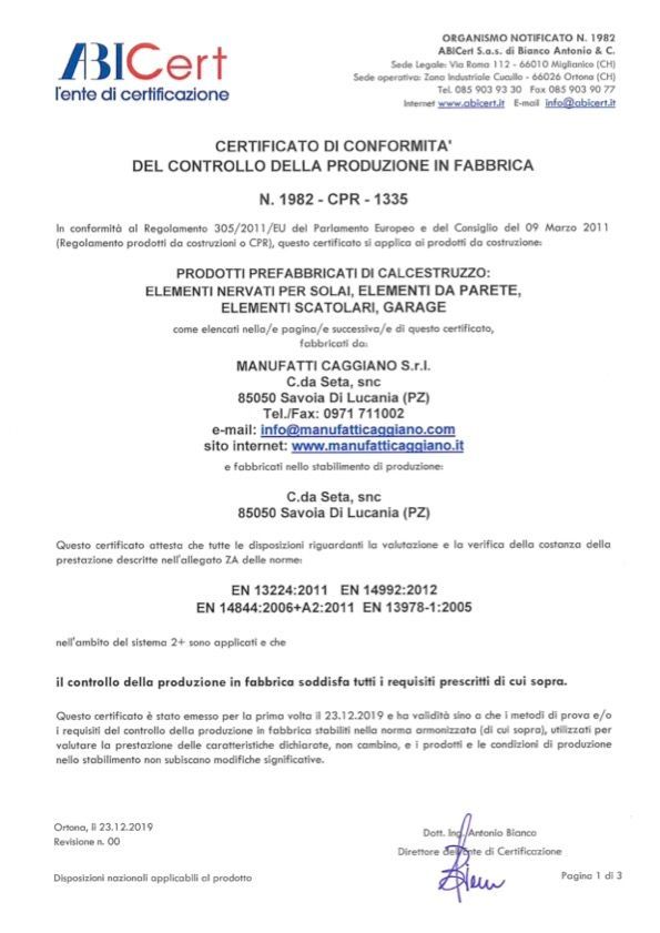Certificato di conformità del controllo della produzione in fabbrica