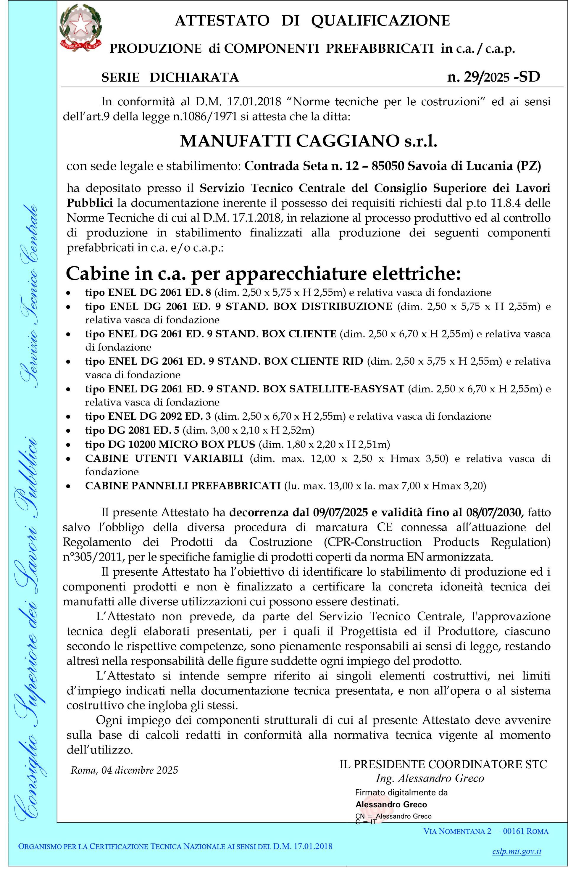 Attestato di qualificazione produzione di componenti prefabbricati