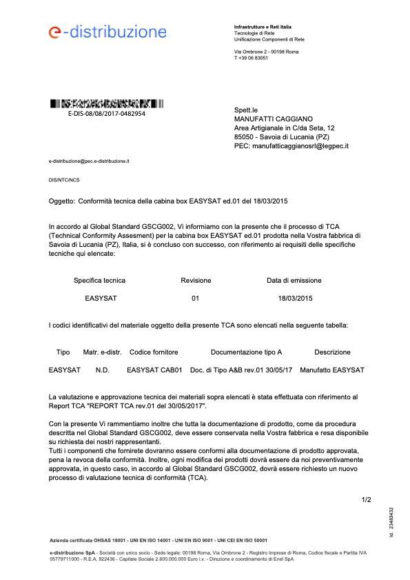 Conformità tecnica cabina EASYSAT