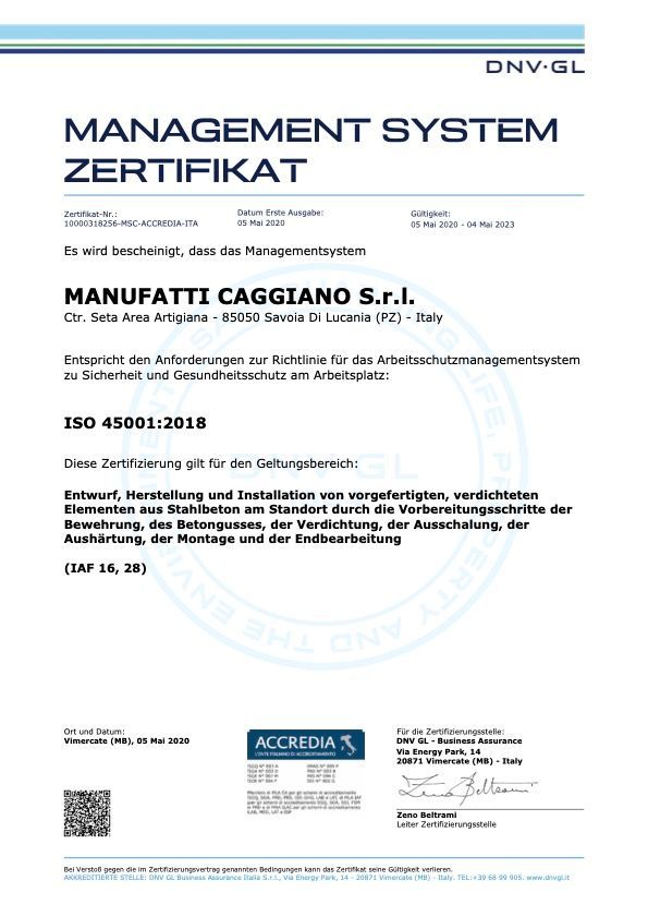 Manufatti Caggiano ISO 45001