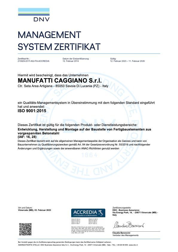 Manufatti Caggiano ISO 9001