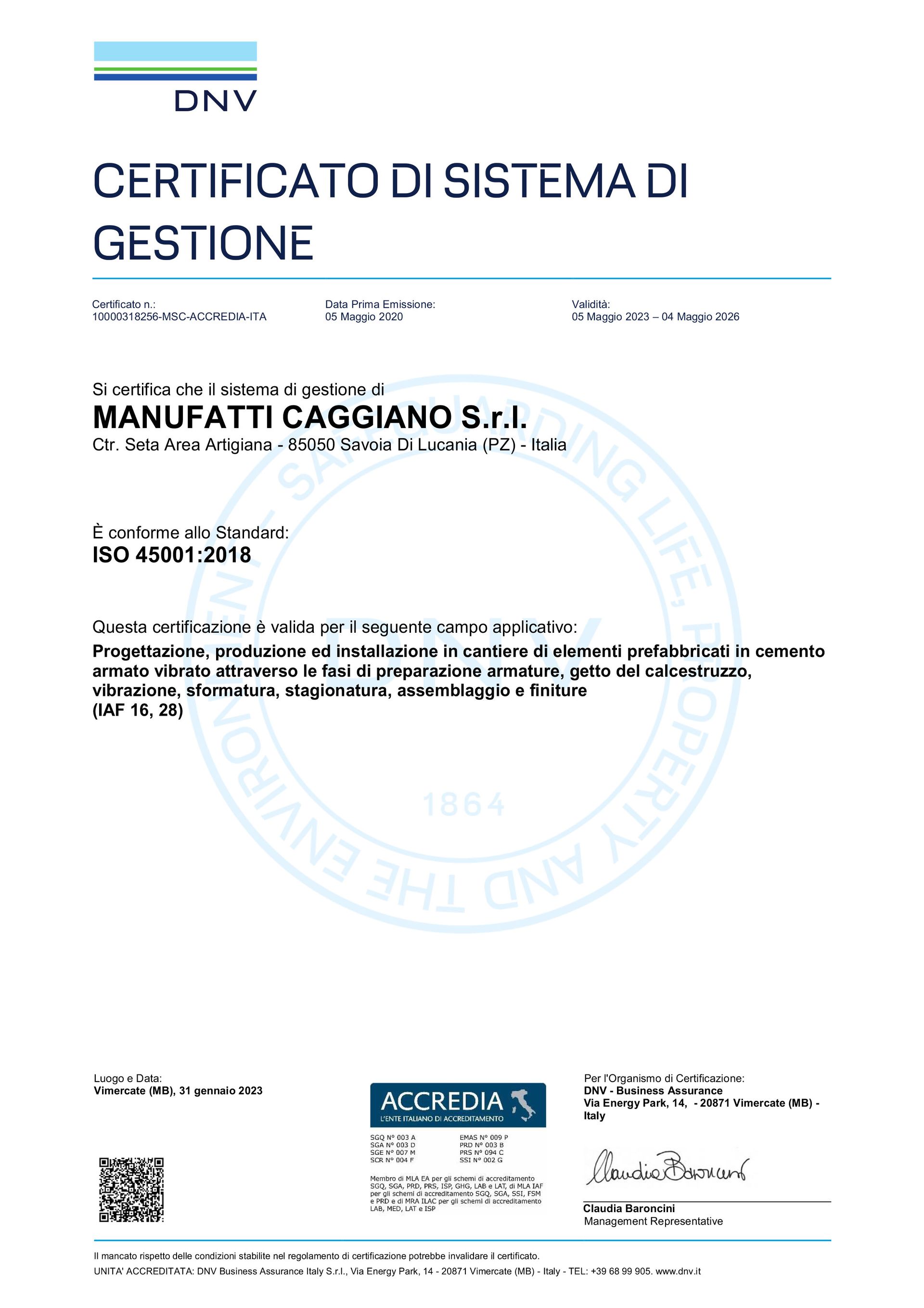 Manufatti Caggiano ISO 45001