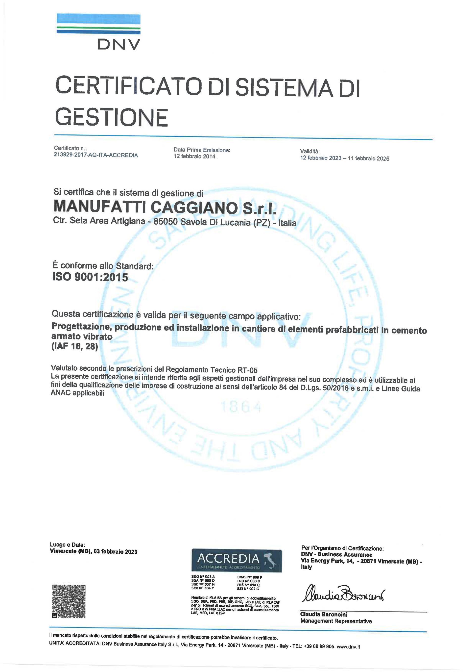 Manufatti Caggiano ISO 9001