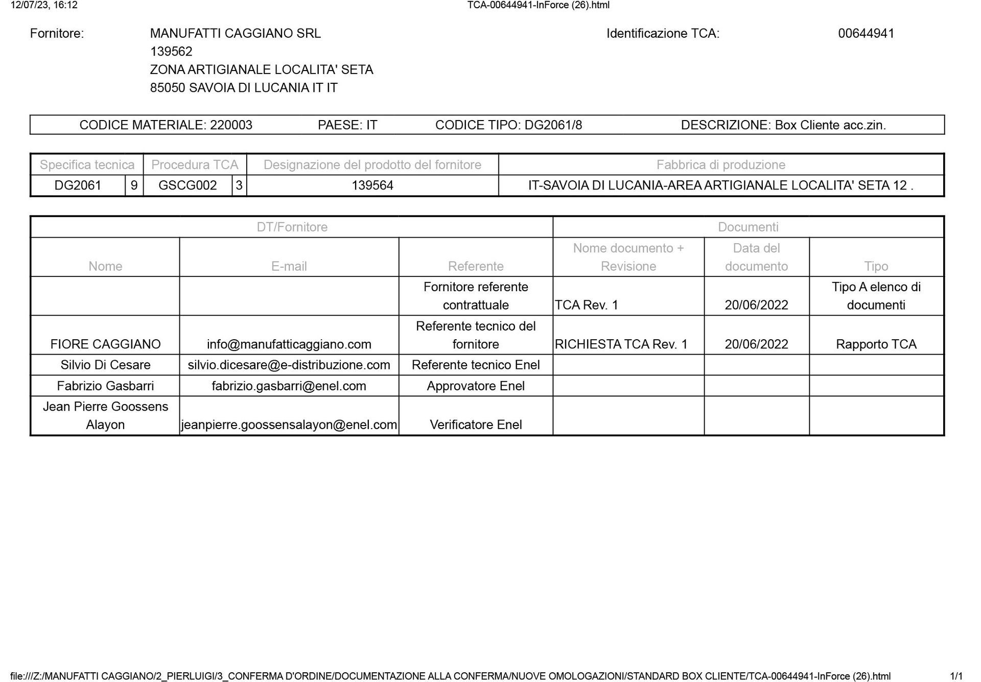 Omologazione DG2061-9