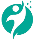 Teal logo: Figure reaching upwards inside a teal circle, with sparkles in the upper right.