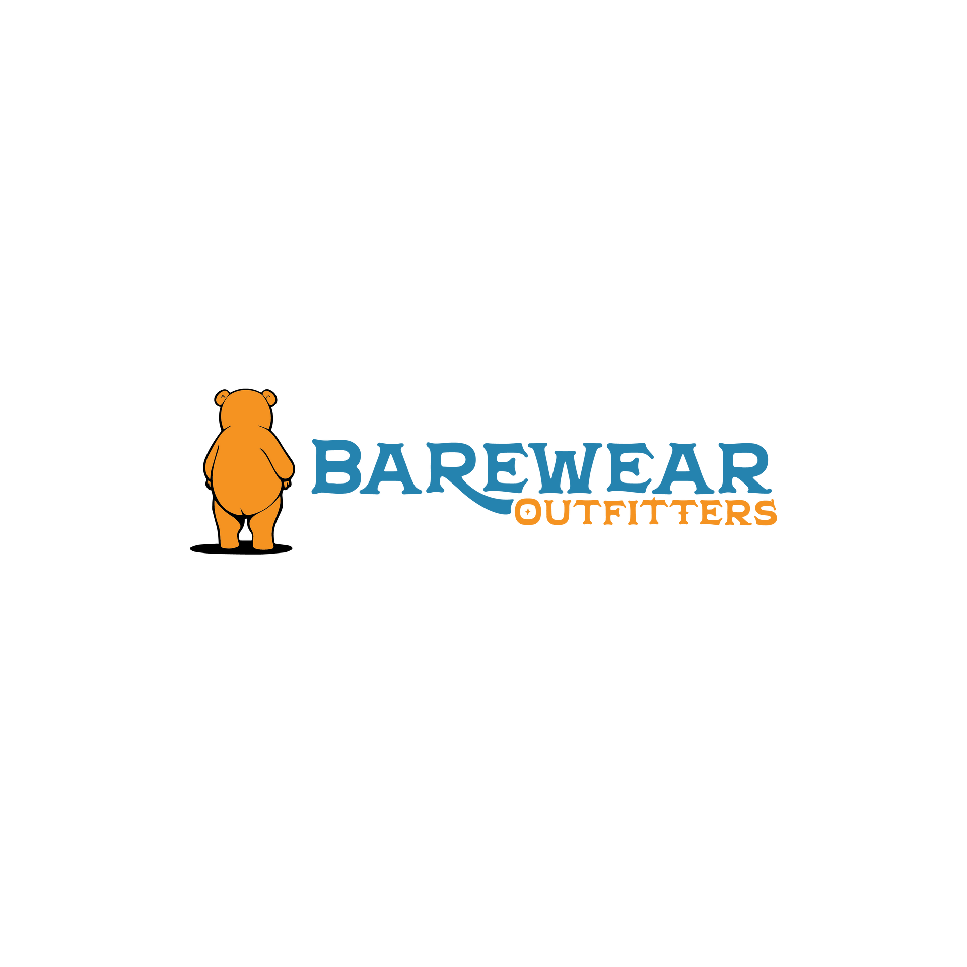 A logo for barewear outfitters with a bear on a white background.