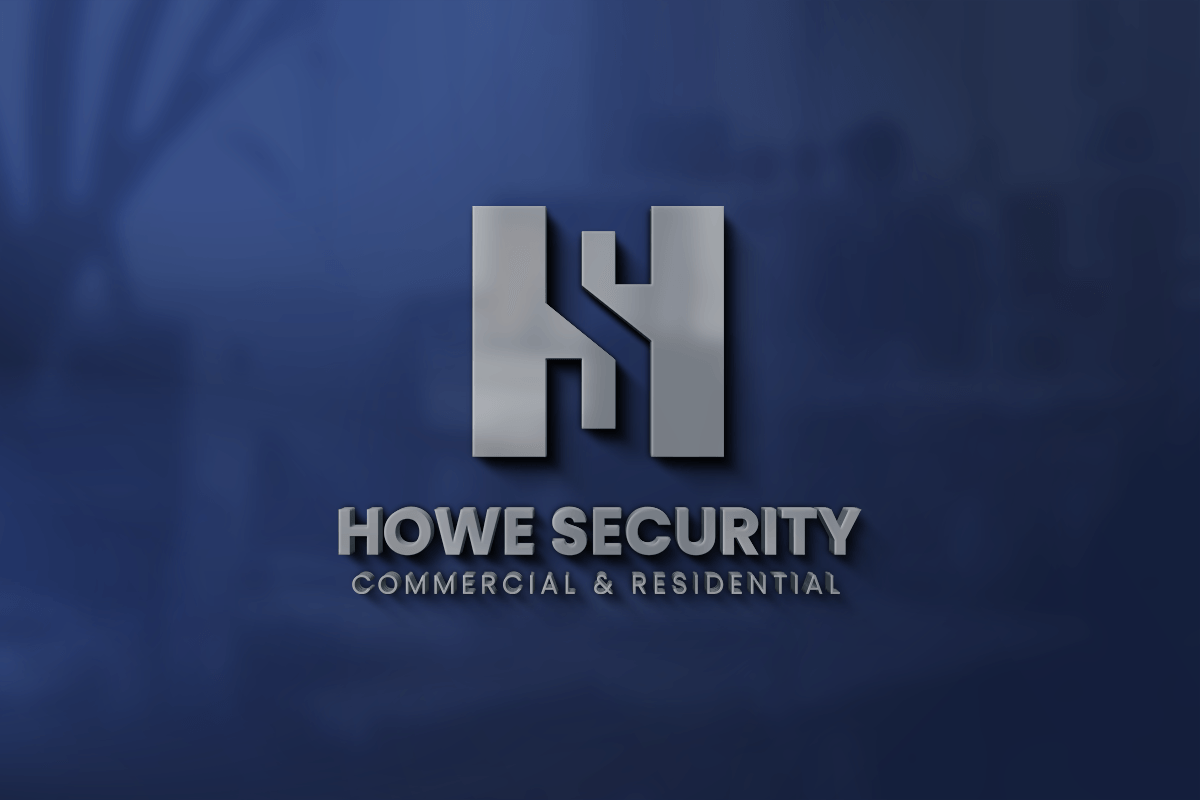 Howe security commercial and residential logo on a blue background