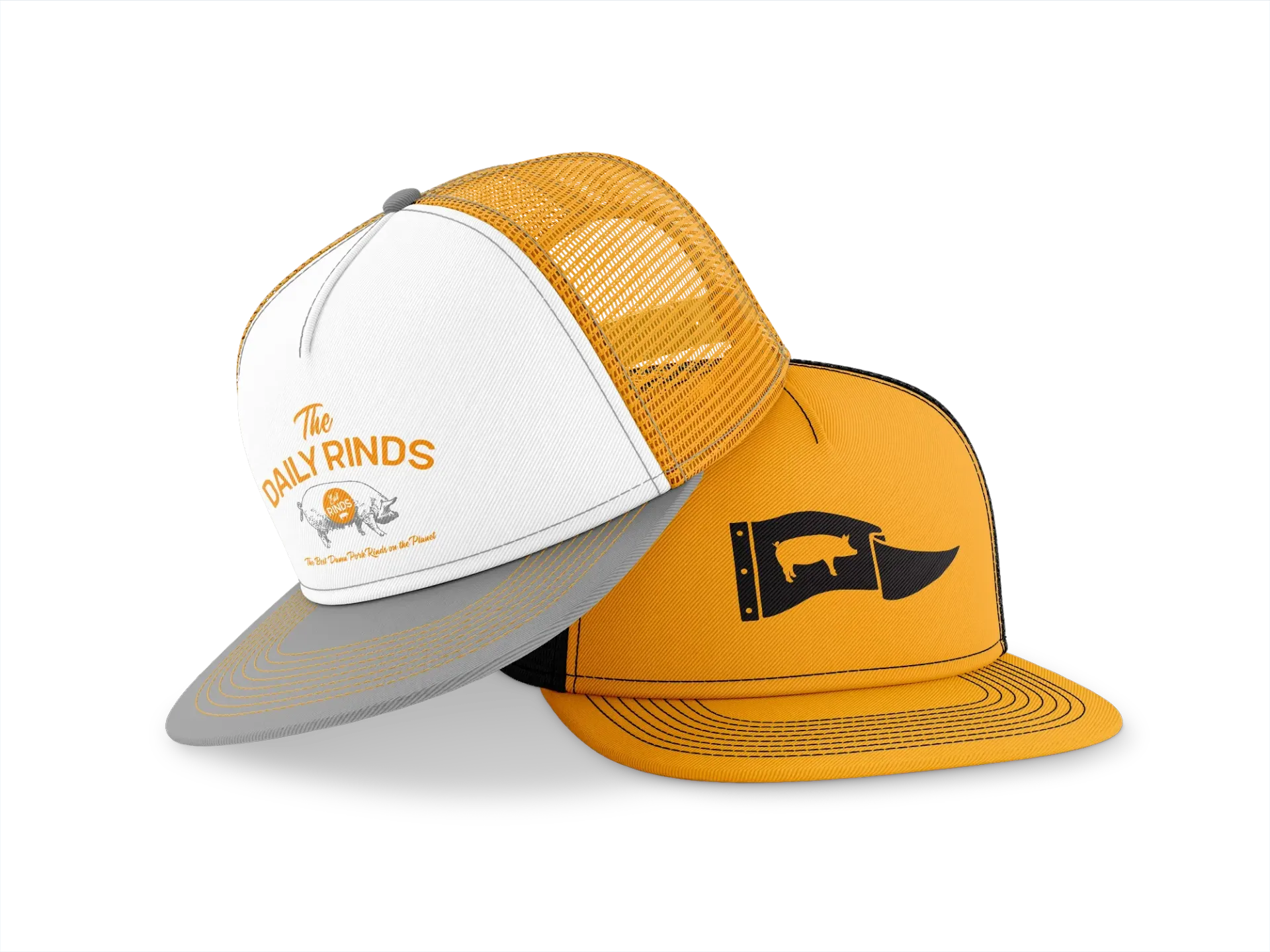 Two hats are stacked on top of each other on a white background.