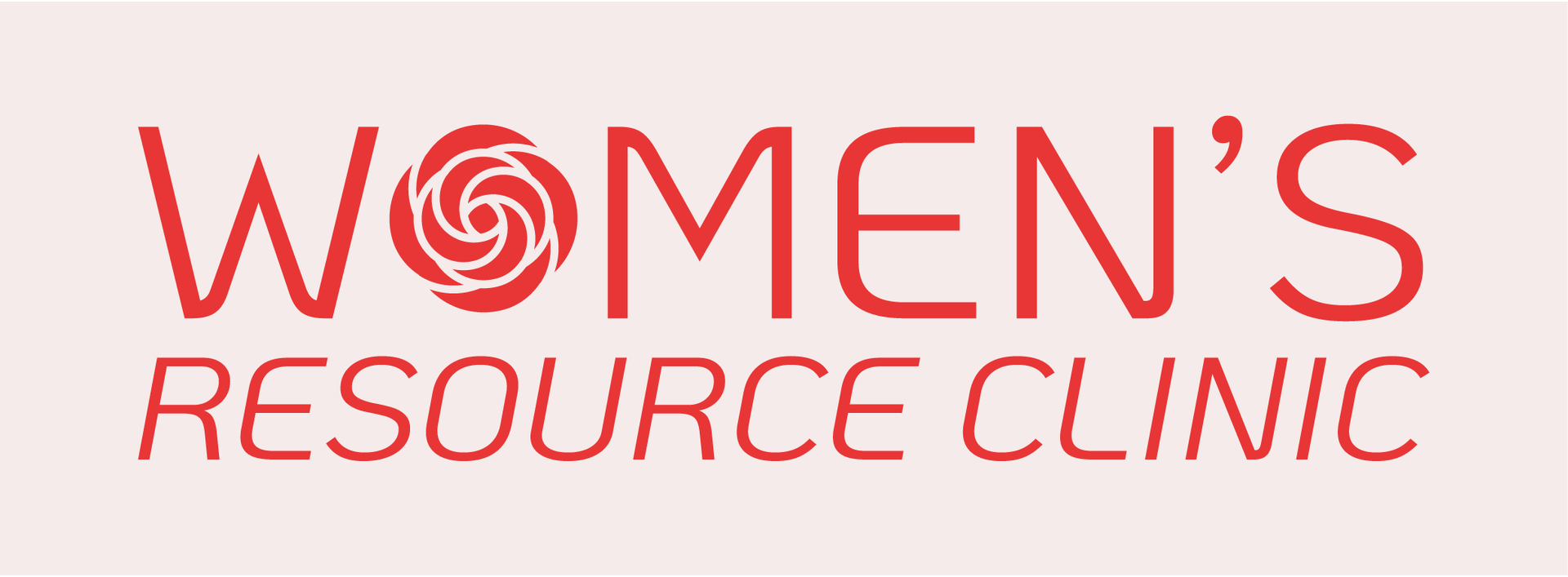 The red logo for Women’s Resource Clinic, featuring an abstract, swirl-shaped rose design as the 