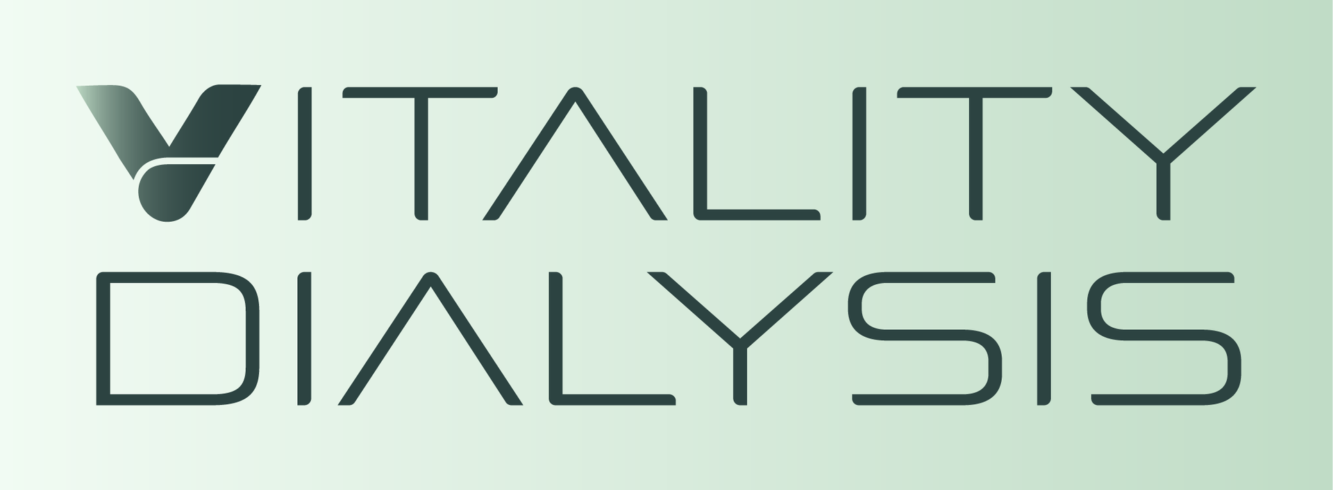 Logo for Vitality Dialysis with dark green text on a light green gradient background.