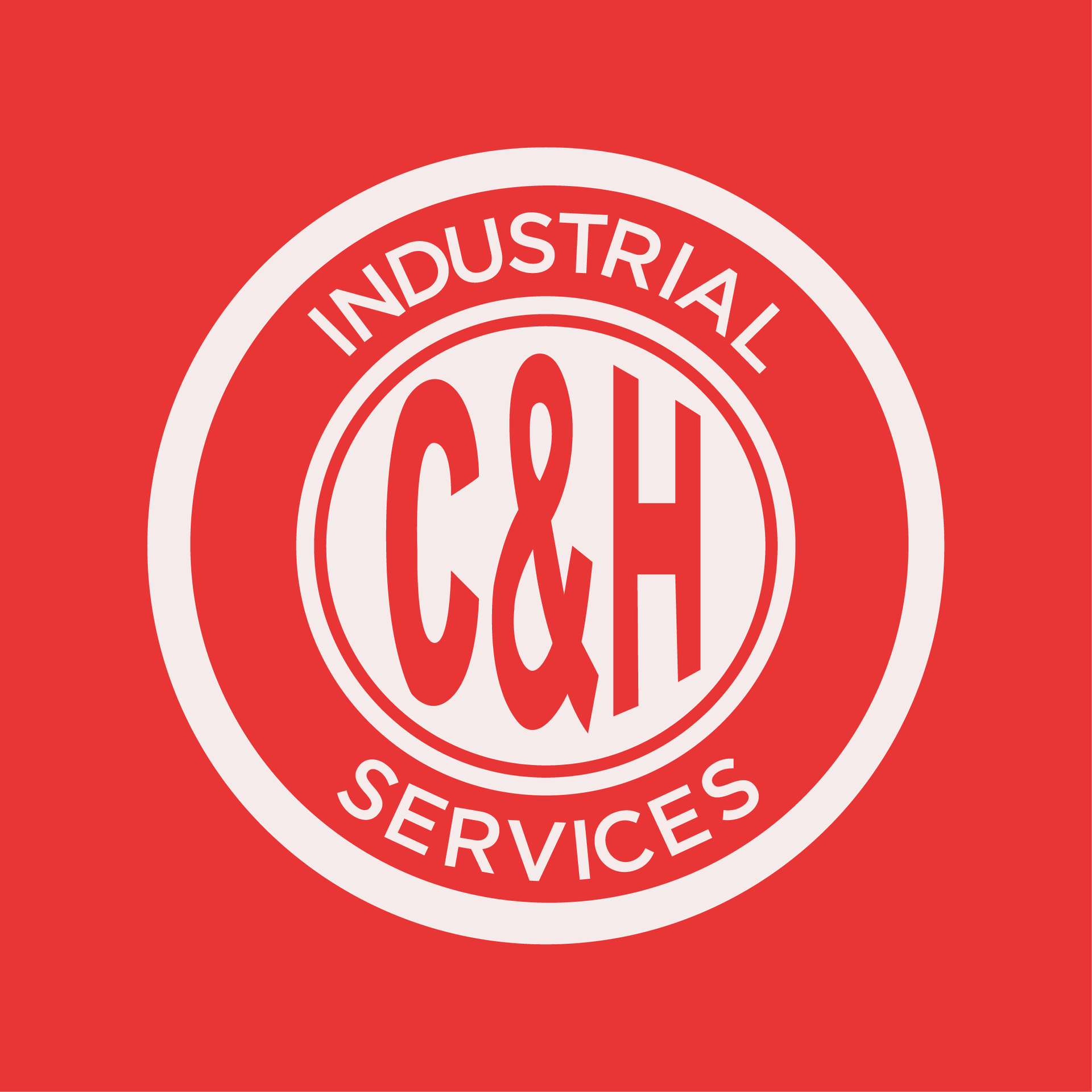 A circular logo with the red text 