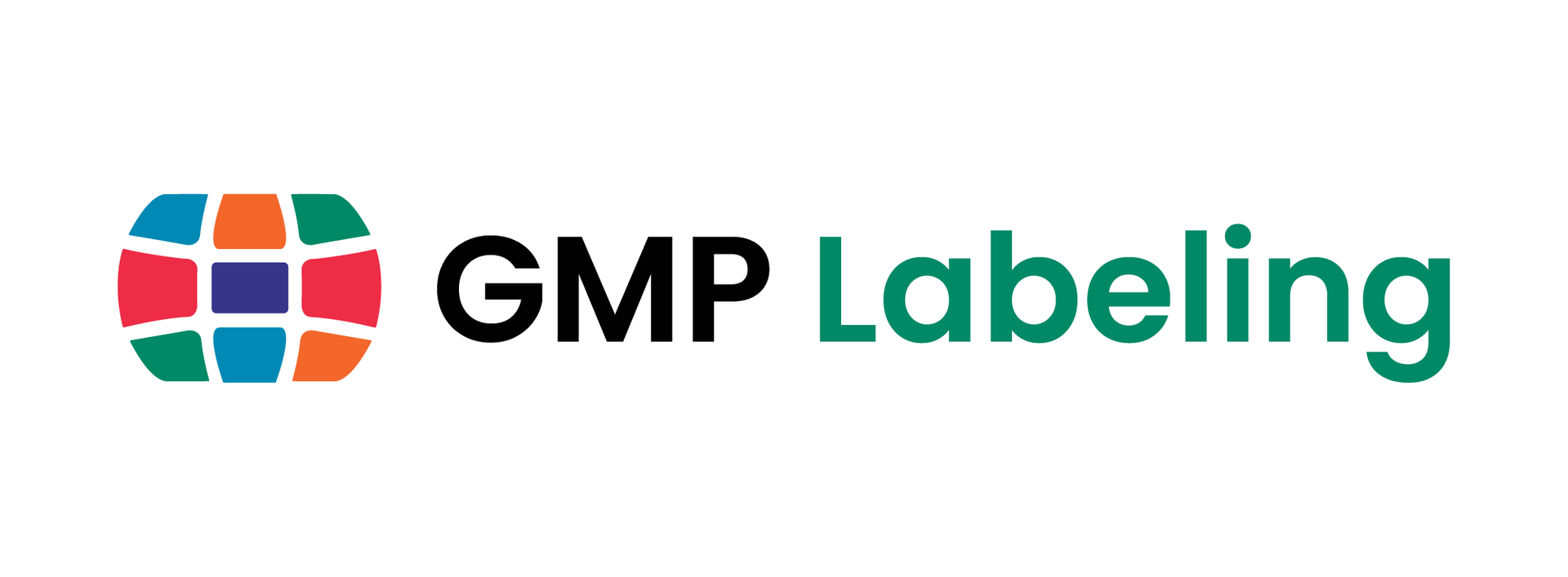 Logo for GMP Labeling featuring a colorful, globe-like square icon next to the company name in black and green text.
