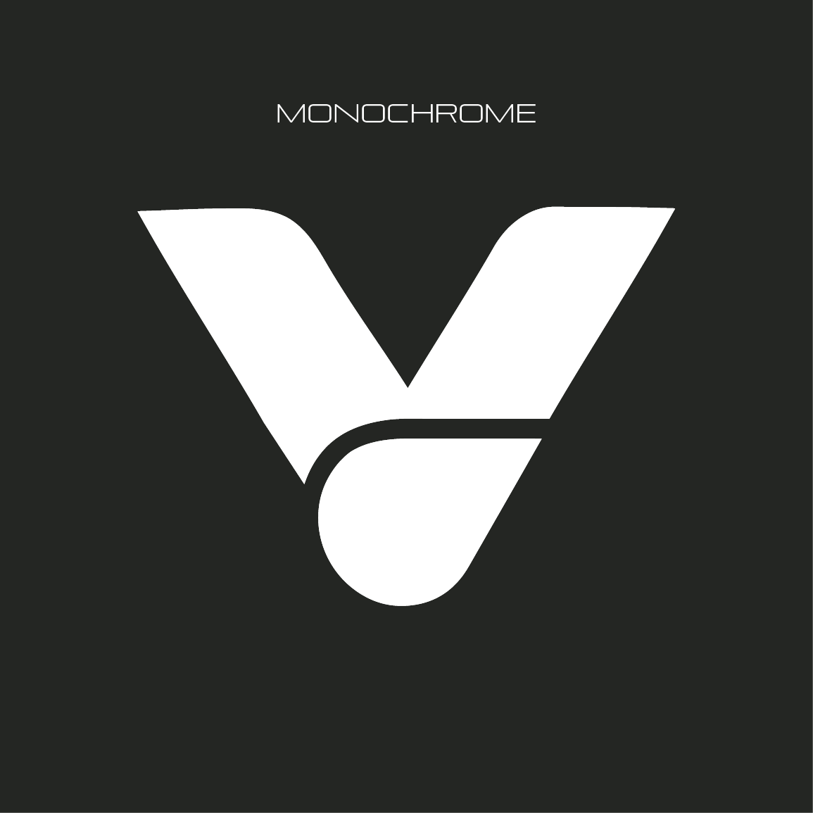 A white logo of the letter V with a rounded tail on a black background, topped with the text 