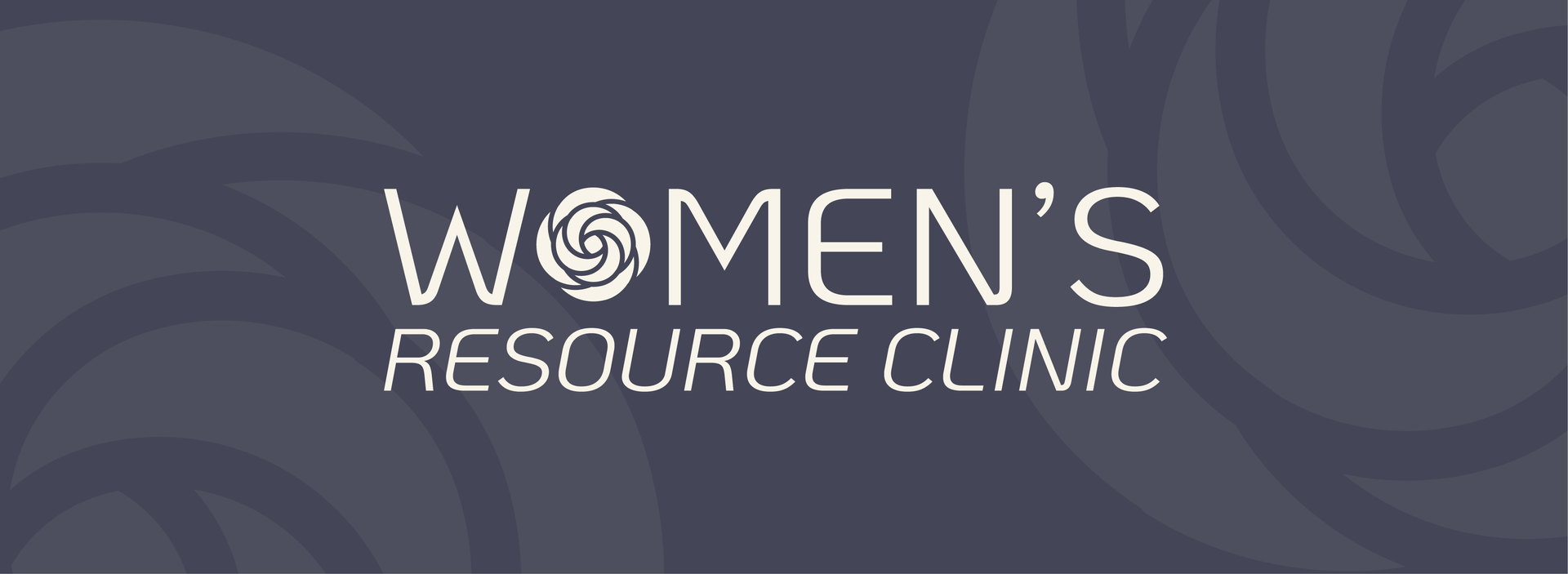 Logo for Women's Resource Clinic with a stylized flower icon, white text on a dark gray background.