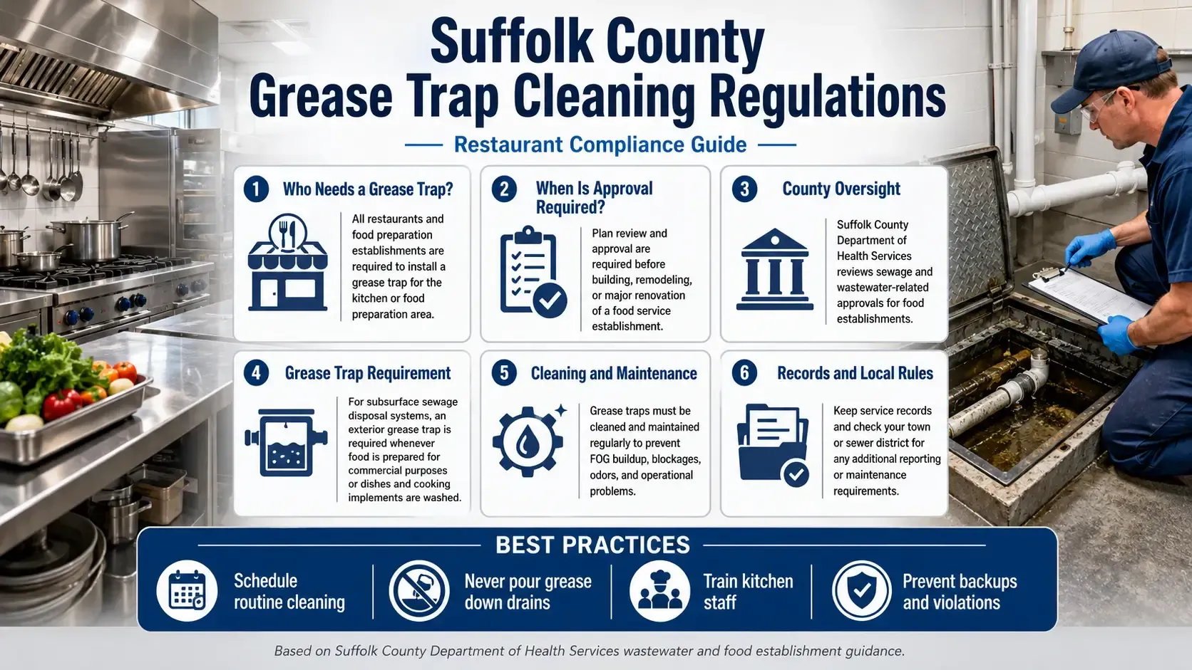 Suffolk County grease trap cleaning regulations for restaurants, compliance guide
