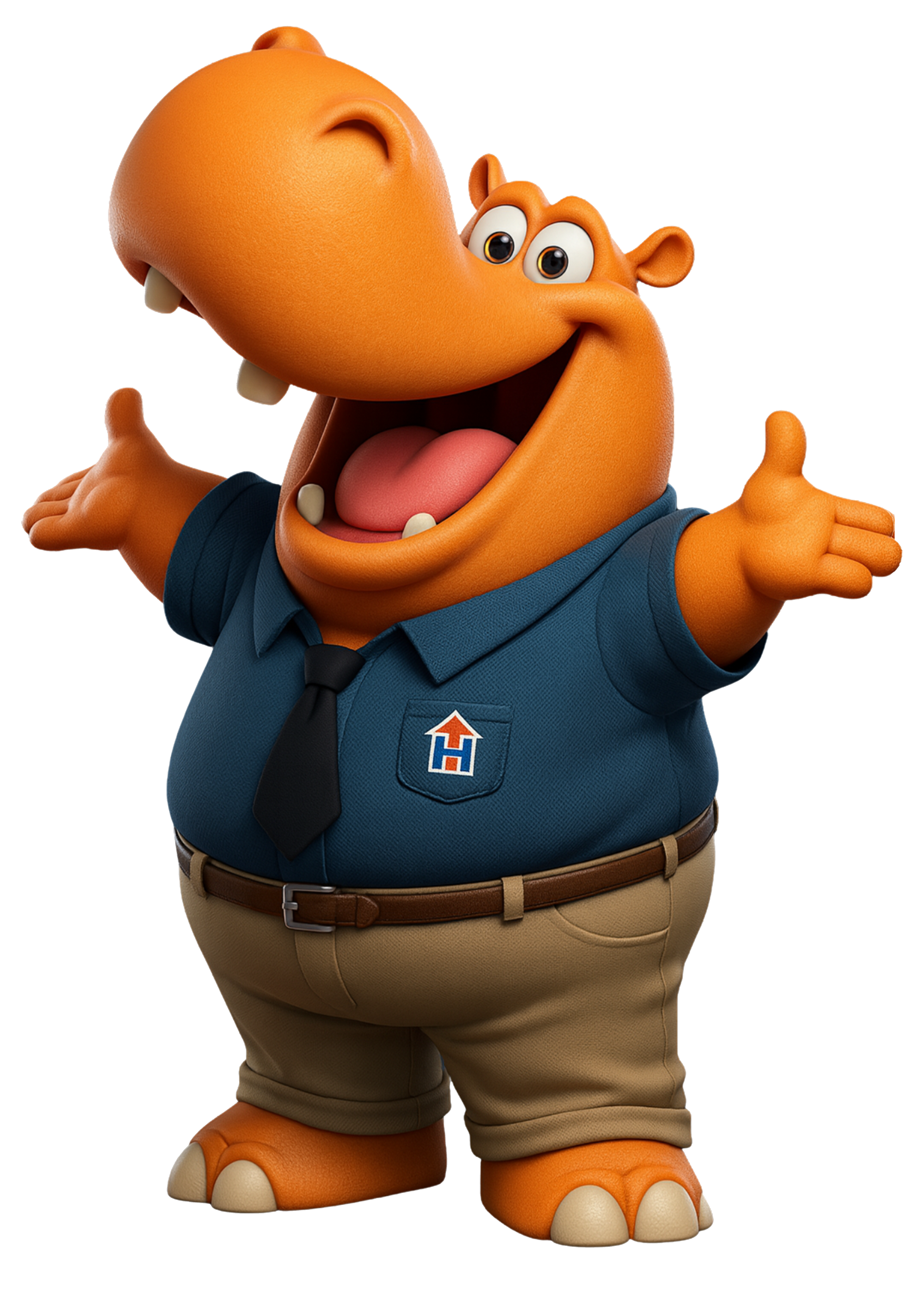 Hubbs the Hippo - Housing Hub's Mascot with hands up