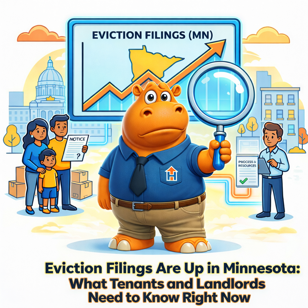 Eviction Filings (MN) with Hubbs holding a magnifying glass
